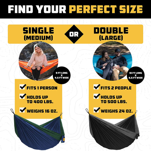 Camping Hammock ? up to 500Lbs Portable Hammock with Tree Straps - Travel, Backpacking, Hiking, Outdoors Camping Gear - Single or Double