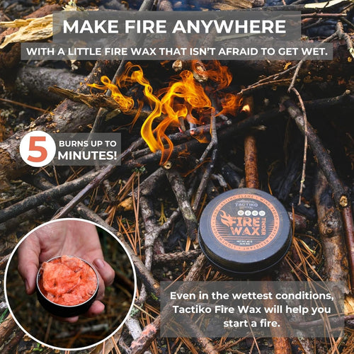 Tactiko Camping Fire Starter – Waterproof Survival Fire Starter for Wet Wood & Emergency Kits – 5 Minute Burn Time, 50 Uses, 60G – Lightweight Campfire Accessory for Hiking & Backpacking | PrepWiseGear