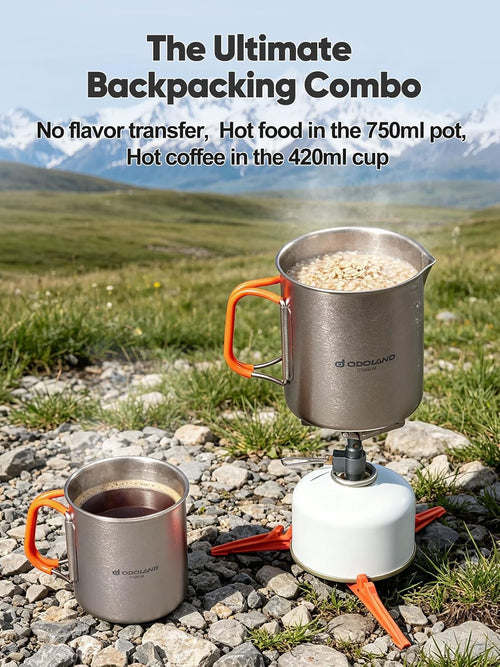 Titanium Camping Cookware 420ML & 750ML Titanium Pot with Lid and Spork Lightweight Camping Pot for Backpacking Hiking Traveling and Picnic