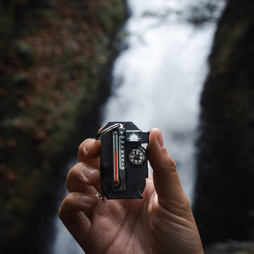 Outsider - 4-In-1 Survival Multi-Tool | Compass, Thermometer, Whistle, and Fire Starter in a Compact Zipper Pull | Outdoor Gadget for Backpacking, Camping, or Survival Situations | PrepWiseGear