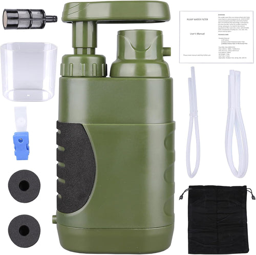 Portable Hand Pump Water Filter,100000Gallons Camping Water Filter Survival,3-Grade Backpacking Water Filter System 0.01Μm Camping Water Purifier for Family-Outdoor,Emergency