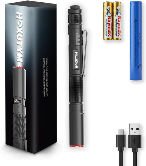 Rechargeable Pen Light, Dual Power Flashlight with USB-C Charging or AAA Backup, Pocket Pen Light for Inspection, Work & Everyday Use