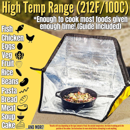 Premium Solar Oven, Portable Outdoor Solar Cooker & Camping Oven, Reinforced & Foldable with Support Rods, Carry Bag & Full Guide on Outdoor Cooking with Beginner Solar Camping Recipes