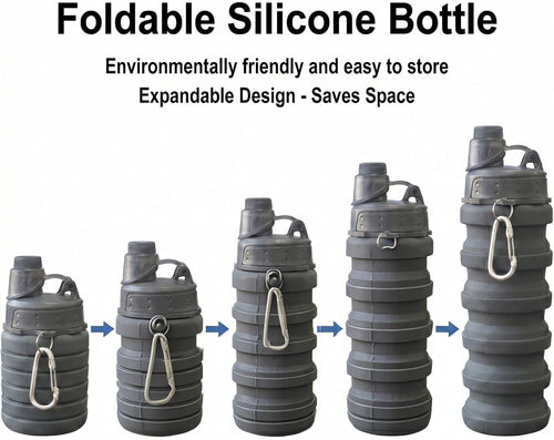 Collapsible Water Bottles Travel Water Bottle Sports Portable Sport Water Bottle Reusable Water Bottles Comes with Mountaineering Buckle 500Ml Silicone Water-Proof Camping Water Bottle