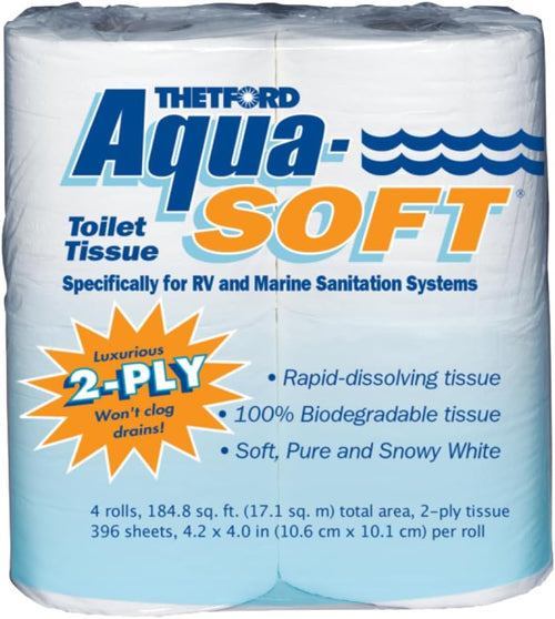 Aqua-Soft Toilet Tissue - Toilet Paper for RV and Marine - 2-Ply - 03300 (Pack of 4 Rolls) , White