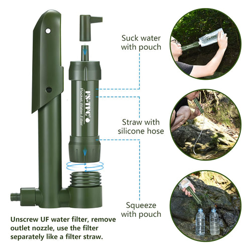 Pocket Water Filter Survival 0.01 Micron Water Purifier Emergency Survival Gear for Drinking Backpacking Hiking Camping Outdoor Filtration