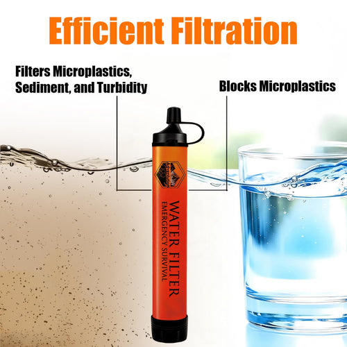 High-Capacity Survival Water Filter Straw Kit with Emergency Whistle, Lightweight Reusable Portable Water Straw for Camping, Hiking, Backpacking & Emergency Preparedness(1 Pack) | PrepWiseGear