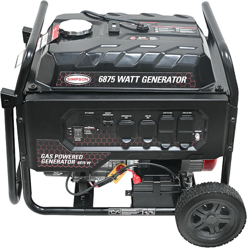 Simpson 6875 Watt Portable Generator, Quiet Gas Generator with Handle and Wheels, 2 120V Duplex Outlets, 120V/240V 4-Prong Outlet, 120V 3-Prong Outlet, 5500 Running Watts, CO Sensor (SF5568)