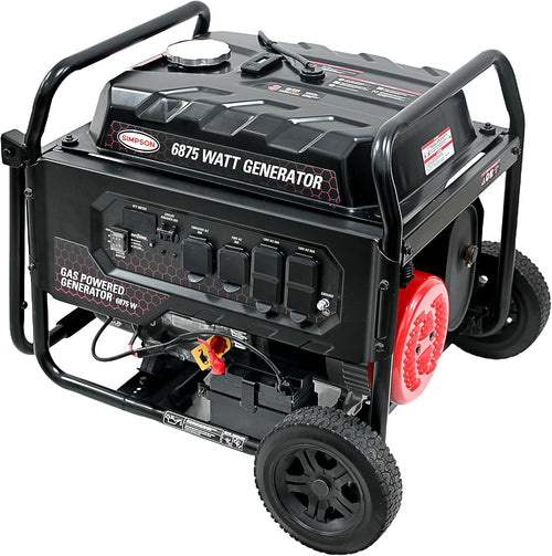 Simpson 6875 Watt Portable Generator, Quiet Gas Generator with Handle and Wheels, 2 120V Duplex Outlets, 120V/240V 4-Prong Outlet, 120V 3-Prong Outlet, 5500 Running Watts, CO Sensor (SF5568)