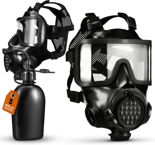 CM-8M Full-Face CBRN Gas Mask W/Canteen - Reusable Survival Nuclear Chemical Respirator for Prepper Gear and Supplies - Best Particulate Protection for Disaster, Tactical, & General Use
