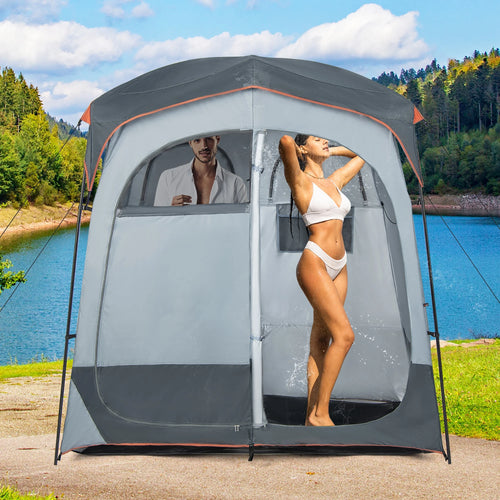 2 Room Shower Tent Oversize Privacy Shelter Portable Dressing Toilet Outdoor Gray