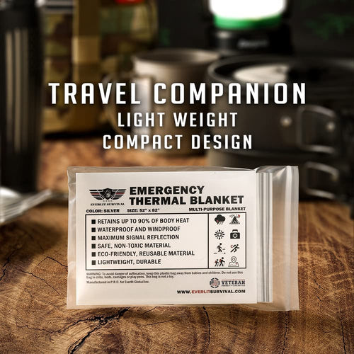 Survival Emergency Mylar Thermal Blankets -Space Blanket Survival Kit Camping Blanket Perfect for First Aid Kit Outdoors, Hiking, Survival,Bug Out Bag,Marathons (Silver, 4 Pack)