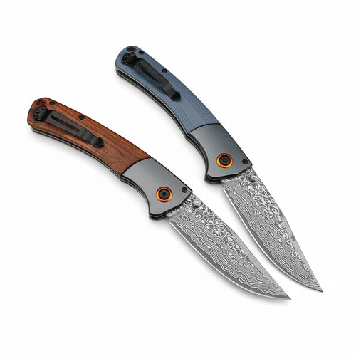 Damascus Steel Folding Knife ? Handmade EDC Pocket Knife with Wooden/G10 Handle for Camping & Outdoor