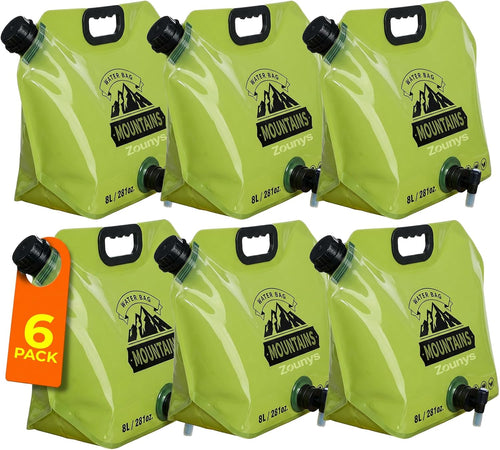 6Pack Collapsible Water Container 8L/2 Gallon Water Jug, Water Storage Bag, Collapsible Water Bag for Travelling, Emergency Water Bag Suitable for Camping Essentials, Survival Gear, Camping Water Jug