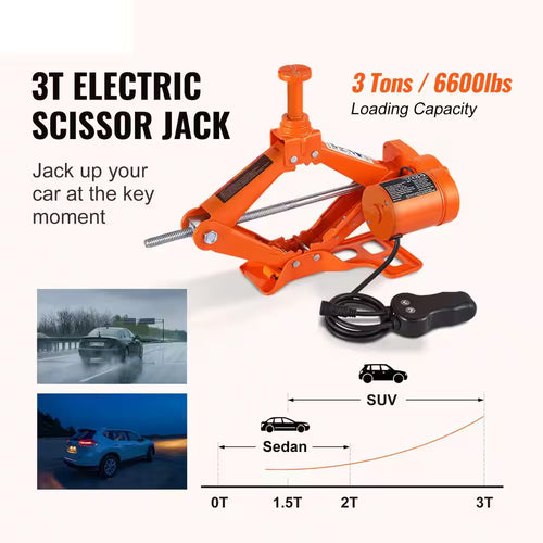 Electric Car Jack, 3 T /6600 Lbs. Scissor Jack, 12-Volt Electric Automatic Jack with Double Saddles and Remote Control