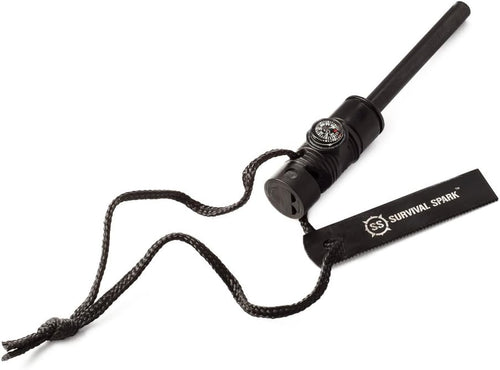 Spark Fire Starter Kit - Magnesium Ferro Rod Fire Starter Kit with Compass and Whistle - Emergency Fire Starter Survival Multitool for Camping, Hiking, Hunting and More