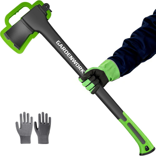Wood Splitting Axe,32"Chopping Axe for Heavy Duty Woood Cutting,Axe for Chopping Wood, Shock Absorber Handle and anti Slip Grip,Forged Steel Blade with Protective Cover and Non Slip Gloves