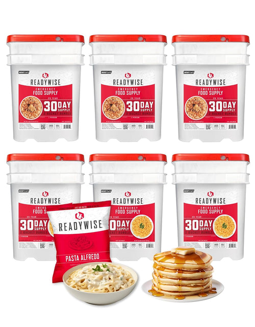 3 Month Emergency Food Supply - 894 Servings, 6 Buckets, Freeze Dried Protein Meals, Disaster Survival Food Storage Kit, Ready to Eat, Camping Essentials, up to 25 Year Shelf Life