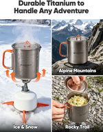 Titanium Camping Cookware 420ML & 750ML Titanium Pot with Lid and Spork Lightweight Camping Pot for Backpacking Hiking Traveling and Picnic