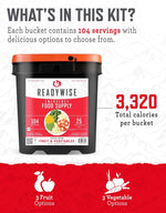 Emergency Food Supply - 104 Servings Freeze Dried Fruit and Vegetables Bucket, Protein Meals, Camping Essentials for Survival Food, Disaster Prepping Supplies, up to 25 Year Shelf Life