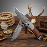 Damascus Steel Folding Knife ? Handmade EDC Pocket Knife with Wooden/G10 Handle for Camping & Outdoor