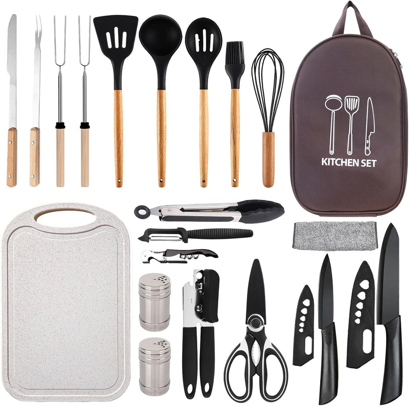 Silicone Camping Cooking Set Car Camping Essentials Cooking Kitchen Set, RV Camping Cookware Must Haves Gifts Camping Cooking Essentials, Camp Cooking Set for Travel Hiking Picnic