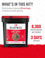 Emergency Food Supply - 88 Servings Meat & Rice Bucket, Freeze Dried Protein Meals, Camping Essentials, Bulk Rice & Survival Food, Disaster Prepping Supplies, up to 25 Year Shelf Life