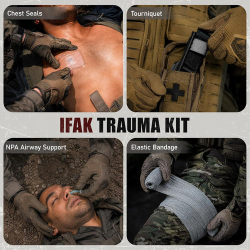 IFAK Trauma Kit 18Pcs, Tactical First Aid Kit with Venom Extractor & Emergency Blanket, Trauma Kit Combat Pack for Trauma Wound Care, Gunshot, Outdoor, Hiking, Car & Camping