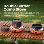 Propane 2 Burner Camping Stove Kit with Camping Cookware, Outdoor Folding Propane Gas Stove, Camp Portable Stove and Camping Cooking Set, with 20,000 Total Btus for BBQ, Tailgating, Camping