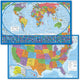 2 Pack - Laminated World Map Poster & USA Map Set - Equal Earth World Map Design Shows Continents at True Relative Size - US Map 18? X 29?