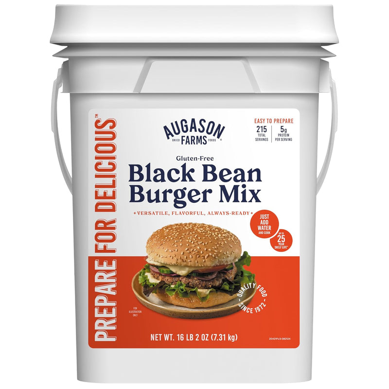 Black Bean Burger Mix 4-Gallon Pail, Certified Gluten Free, Emergency Food Supply, Everyday Meals, 215 Servings