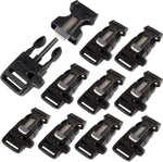 10Pack 3/4" (19Mm) Fire Starter Survival Whistle Buckle Flint Scraper for Paracord Bracelet Key Lanyard Ourdoor Hiking Camping Backpack Bag Pets Collar DIY Travel Kits