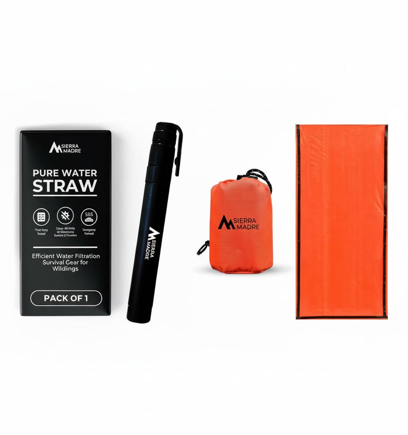 Survival Bundle – Pure Water Straw with Emergency Mylar Sleeping Bag – Ultralight, Portable Gear for Camping, Hiking & Emergency Preparedness