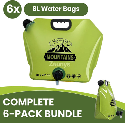 6Pack Collapsible Water Container 8L/2 Gallon Water Jug, Water Storage Bag, Collapsible Water Bag for Travelling, Emergency Water Bag Suitable for Camping Essentials, Survival Gear, Camping Water Jug