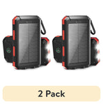 (2 Pack)  20000Mah Solar Power Bank Compatible for Cell Phone Iphone, Outdoor Portable Charger with Dual 5V USB Ports, 2 Flashlights & Digital Compass(Red)