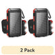 (2 Pack)  20000Mah Solar Power Bank Compatible for Cell Phone Iphone, Outdoor Portable Charger with Dual 5V USB Ports, 2 Flashlights & Digital Compass(Red)