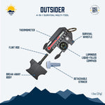 Outsider - 4-In-1 Survival Multi-Tool | Compass, Thermometer, Whistle, and Fire Starter in a Compact Zipper Pull | Outdoor Gadget for Backpacking, Camping, or Survival Situations
