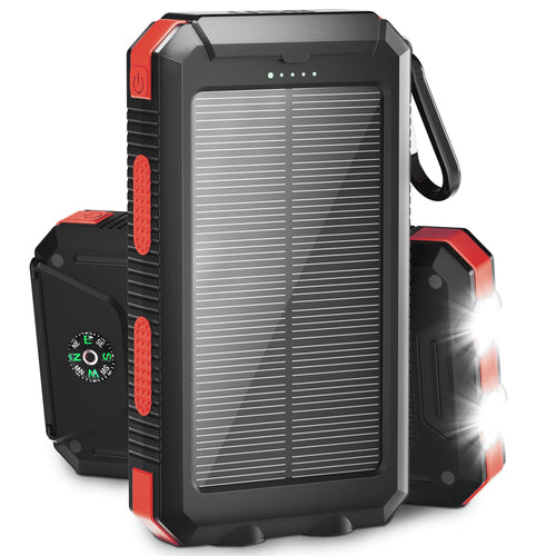 (2 Pack)  20000Mah Solar Power Bank Compatible for Cell Phone Iphone, Outdoor Portable Charger with Dual 5V USB Ports, 2 Flashlights & Digital Compass(Red)