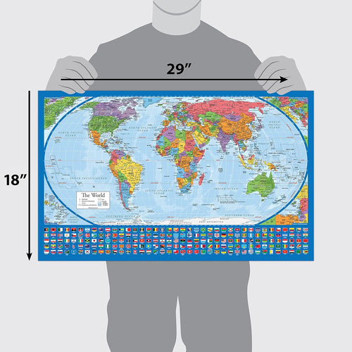 2 Pack - Laminated World Map Poster & USA Map Set - Equal Earth World Map Design Shows Continents at True Relative Size - US Map 18? X 29?