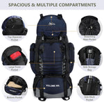 90L Hiking Backpack with Rain Cover, Waterproof Camping Backpack with Shoes Warehouse for Men Women, Frameless(Blue)