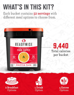 Prepper Pack Bucket - 52 Servings Emergency Food Supply, Survival Kit, Protein Meals, Dehydrated & Freeze Dried Food, Ready to Eat Camping Essentials, up to 25 Year Shelf Stable Life