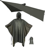 Hooded Rain Poncho, Silnylon Rain Coat Versatile Survival Shelter Waterproof Breathable Lightweight Poncho