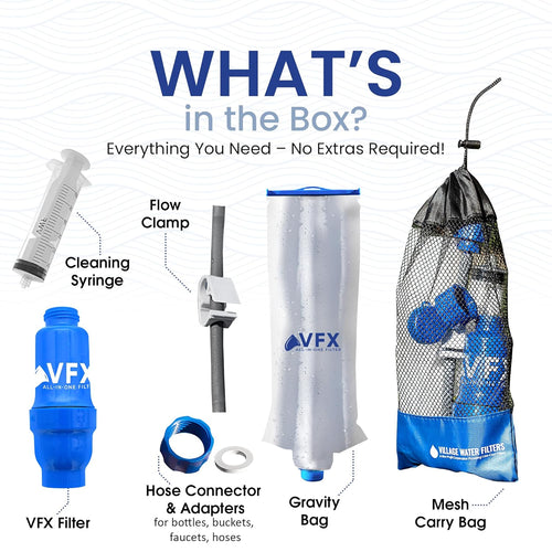 VFX All-In-One Portable Water Filter ? Survival Water Purifier for Camping, Hiking, Backpacking, and Emergency Preparedness with Gravity System