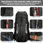 75L Hiking Backpack with Rain Cover Waterproof Camping Backpack Shoes Warehouse for Men Women, Frameless