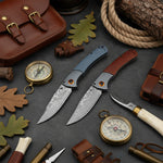 Damascus Steel Folding Knife ? Handmade EDC Pocket Knife with Wooden/G10 Handle for Camping & Outdoor