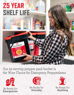 Prepper Pack Bucket - 52 Servings Emergency Food Supply, Survival Kit, Protein Meals, Dehydrated & Freeze Dried Food, Ready to Eat Camping Essentials, up to 25 Year Shelf Stable Life