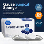 MED PRIDE 4X4 Gauze Pads 12-Ply 200 Count Non-Sterile Surgical Sponges Extra Absorbent Cotton Wound Dressing Medical Supplies for Cleaning and Care