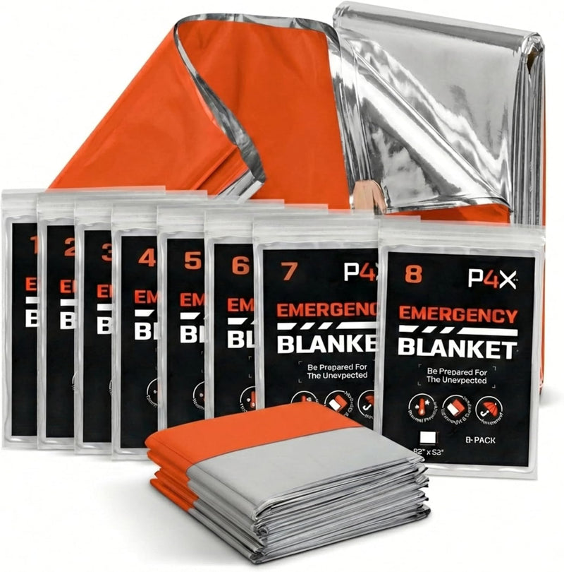 Mylar Blankets 8 Pack - Waterproof Emergency Blanket - Rip and Tear Resistant Survivalist Gear - Emergency Thermal Blanket for Outdoor Survival
