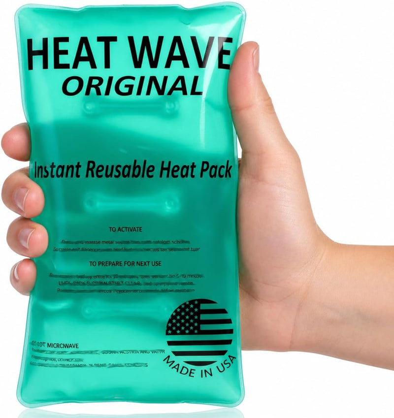 Instant Heat Packs Medium (5×9”)- Medical Grade Reusable Green 1-Pack Fast and HOT - Made in USA for Muscle Aches, Back, Arm, Shoulder, Pain Relief, Warmth on the Go; Heating Pad Click Heat