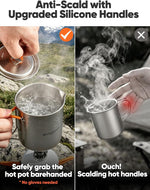 Titanium Camping Cookware 420ML & 750ML Titanium Pot with Lid and Spork Lightweight Camping Pot for Backpacking Hiking Traveling and Picnic